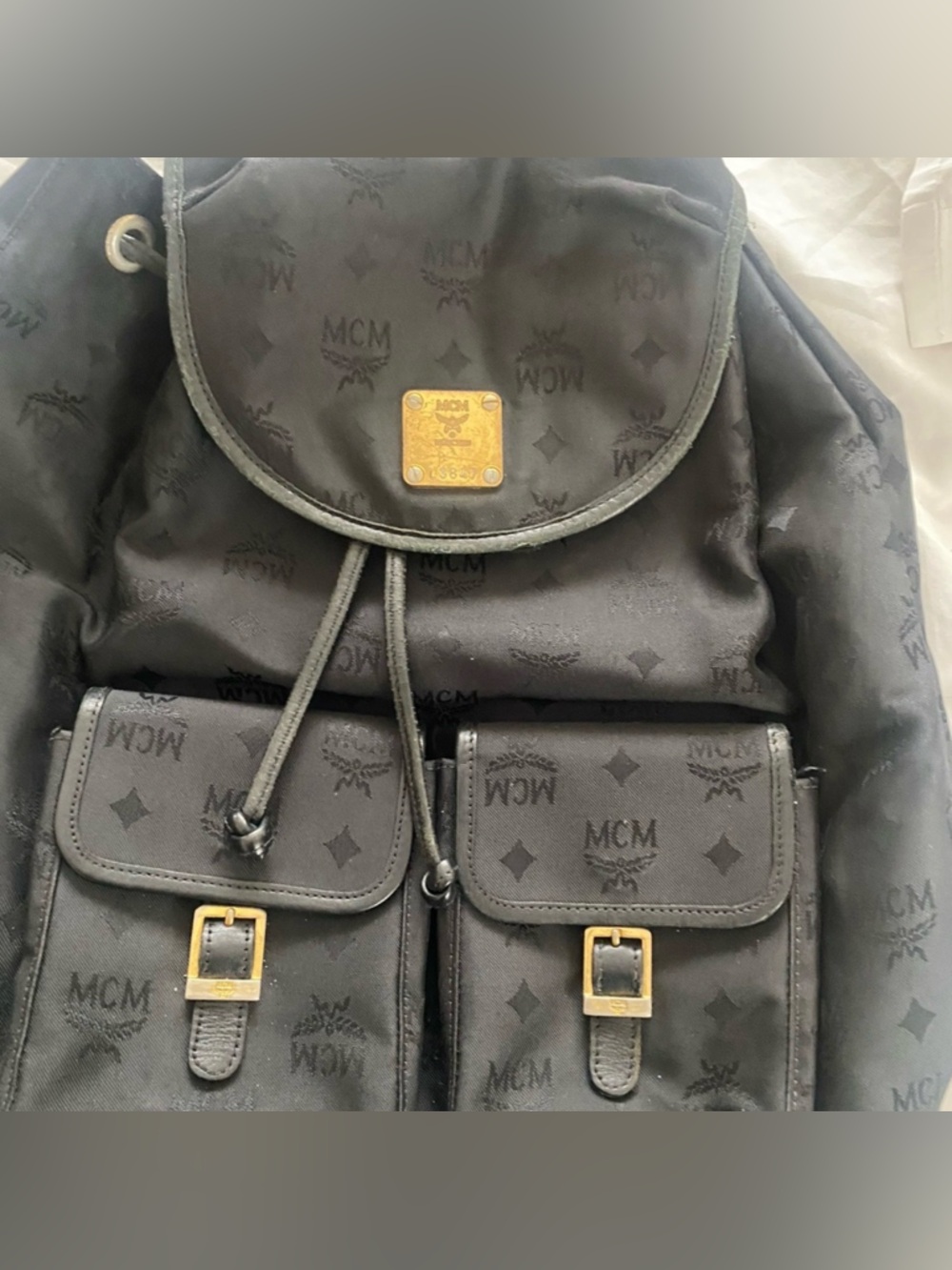 MCM Vintage Black Nylon Logo Backpack with Gold Plaque and Buckles - Picture 3 of 6